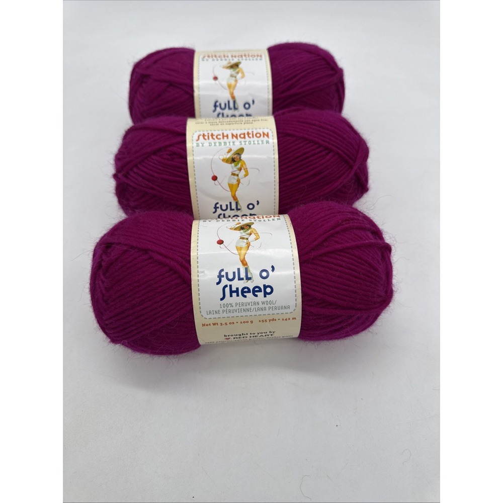 Lot Of 3 Debbie Stoller Full O' Sheep Peruvian Wool Yarn Passionfruit